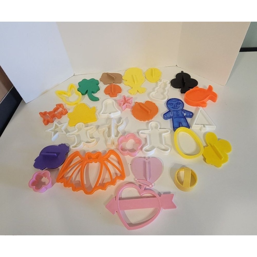 Vintage Lot of 30 Plastic Cookie Cutters for Assorted Occasions